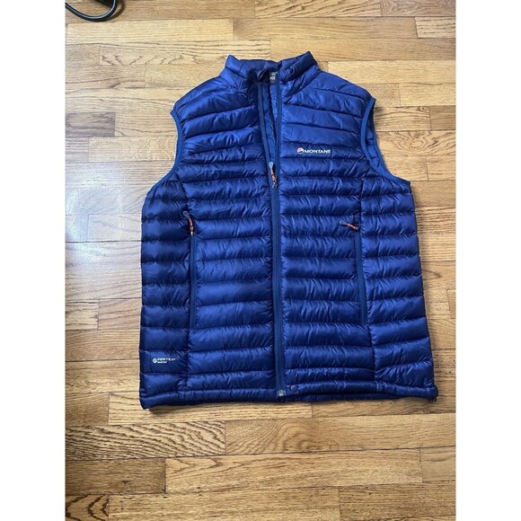 Montane Pertex Quantum Packable Goose Down Puffer Vest Mens Medium Large Blue UK